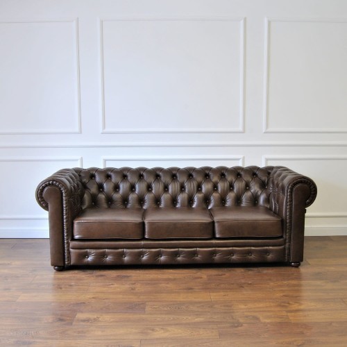 Pikowana sofa chesterfield skóra (ciemny brąz)