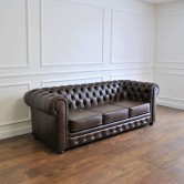 Pikowana sofa chesterfield skóra (ciemny brąz)