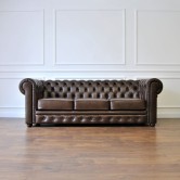 Pikowana sofa chesterfield skóra (ciemny brąz)