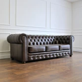 Pikowana sofa chesterfield skóra (ciemny brąz)