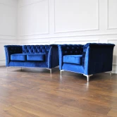 Pikowany fotel glamour, fotel chesterfield, styl nowojorski, nowoczesny, granarowy