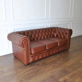 Sofa Chesterfield Skóra Naturalna Pikowana Kanapa Skórzana