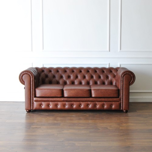 Sofa Chesterfield Skóra Naturalna Pikowana Kanapa Skórzana