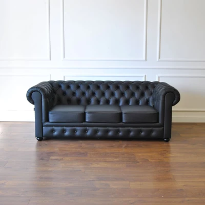 Sofa Chesterfield Classic Skórzana Kolor Czarny (Madras)