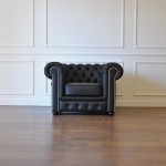 Fotel Pikowany Chesterfield Classic Skóra Kolor Czarny (Madras)