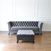 Sofa Chesterfield  Kanapa Pikowana Boho Błyszcząca Popielata