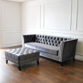 Kanapa Chesterfield  Sofa Pikowana Boho Błyszcząca Popielata