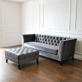 Kanapa Chesterfield  Sofa Pikowana Boho Błyszcząca Popielata