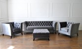 Kanapa Chesterfield  Sofa Pikowana Boho Błyszcząca Popielata