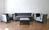 Kanapa Chesterfield  Sofa Pikowana Boho Błyszcząca Popielata