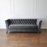 Sofa Chesterfield  Kanapa Pikowana Boho Błyszcząca Popielata