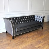 Sofa Chesterfield  Kanapa Pikowana Boho Błyszcząca Popielata