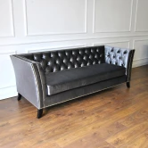 Sofa Chesterfield  Kanapa Pikowana Boho Błyszcząca Popielata