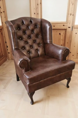 Pikowany Fotel Chesterfield Uszak Skóra