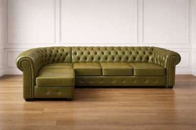 Pikowany narożnik Chesterfield Classic otwarty skóra naturalna 