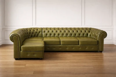 Pikowany narożnik Chesterfield Classic otwarty skóra naturalna 