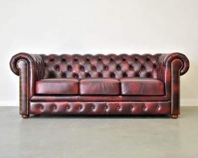 Sofa Chesterfield Classic Skórzana Kolor Burgund