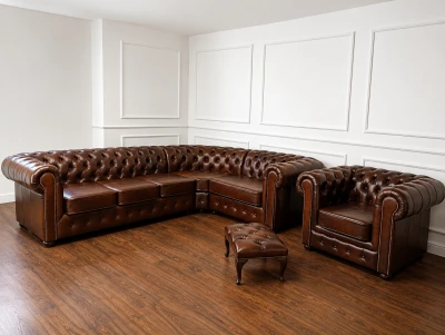 Zestaw Chesterfield Classic NAROŻNIK_FOTEL_PUFA skóra naturalna