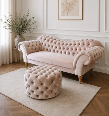 Zestaw Pikowany Chesterfield Glamour Emporia SOFA + PUFA 